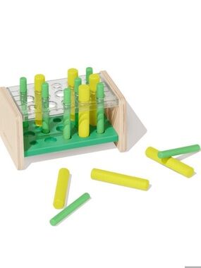 Lovevery Wooden Peg Bench Toy in Green and Yellow - Kids Toys